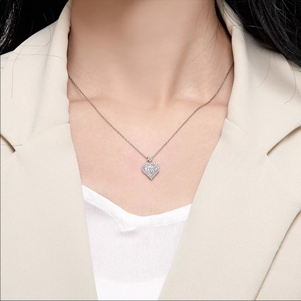 New 925 Silver Romantic Heart Diamond Necklace - Picture 6 of 6